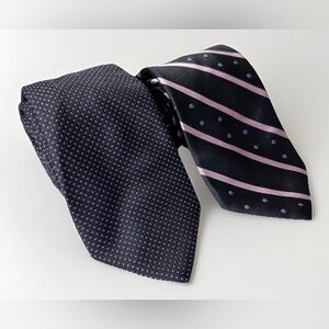 Ted Baker Lot of 2 Ties Black Purple Pink Striped Polka Dots Office Necktie